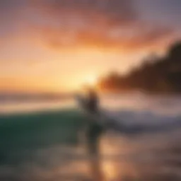 A vibrant sunset over a surf beach, capturing the essence of surfing culture.