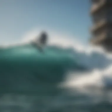 Surfers utilizing the Monster Wake Tower for skill enhancement