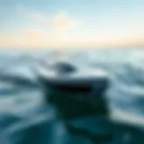 Sleek Design of Motor Powered Water Board A sleek motor powered water board gliding over ocean waves