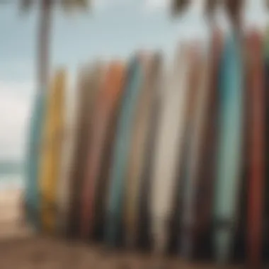 Beginner-Friendly Surfboards A vibrant surfboard rack showcasing various beginner-friendly boards.