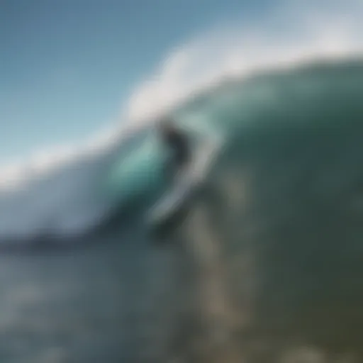 Surfer riding a wave with travel gear