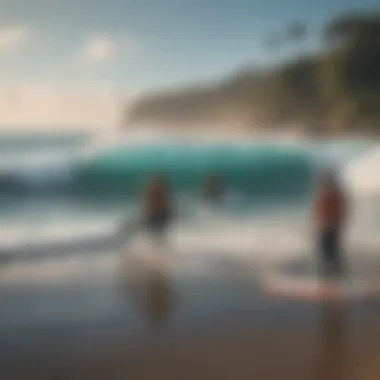 Group of surfers discussing travel plans