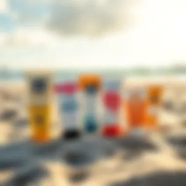 Eco-Friendly Sunblock Choices for Surfers Different types of eco-friendly sunblock tubes on a sandy beach