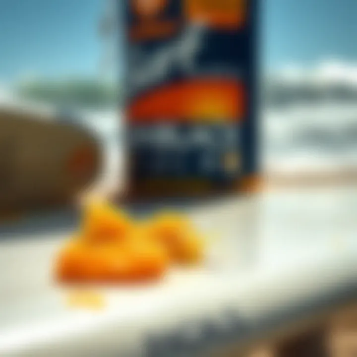 Understanding Sunblock Ingredients Close-up of sunblock ingredients on a surfboard