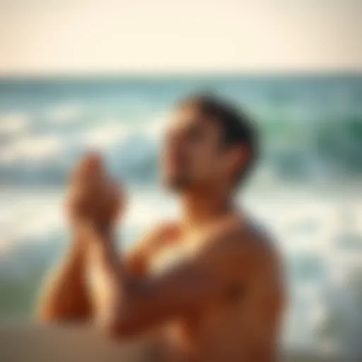 Surfer applying sunblock before hitting the waves