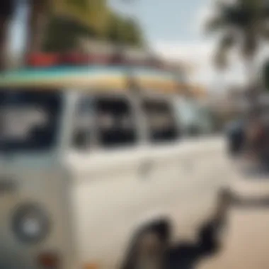 A stylish surfboard car rack installed on a vehicle