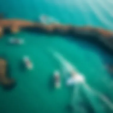 Stunning Coastal Paddleboarding View Breathtaking aerial view of paddleboarders navigating through beautiful coastal waters