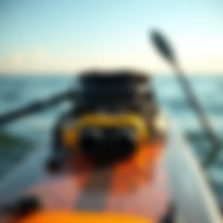 Essential Paddleboard Gear Detailed close-up of a high-quality paddleboard equipped with essential gear