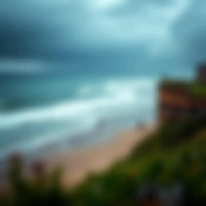 Ecological Insights: Impact of Storms on Coastal Environments An overview of a beach showing storm effects on the shoreline.