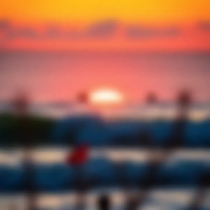 Sunset Serenity for Surfers A sunset view over the ocean with surfers in the distance