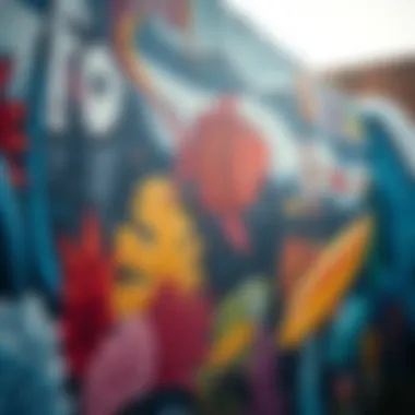 Artistic Representation of Surf Culture A close-up of a surf culture mural depicting vibrant ocean life
