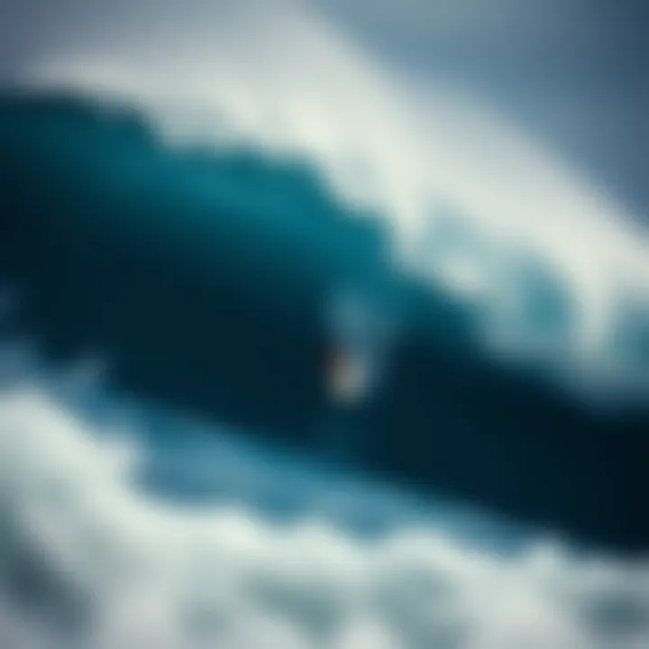 Mastering the Storm: Surfing the Untamed Waves A surfer expertly riding a massive wave generated by a storm.