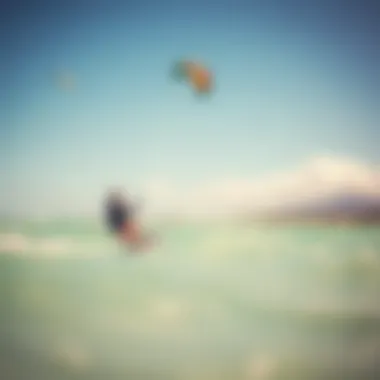 Scenic view of kiteboarding in vibrant waters