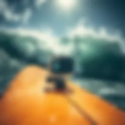 GoPro mounted on a surfboard capturing waves