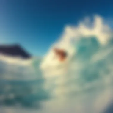 Action Shot of Surfing Surfer using a GoPro while riding a wave
