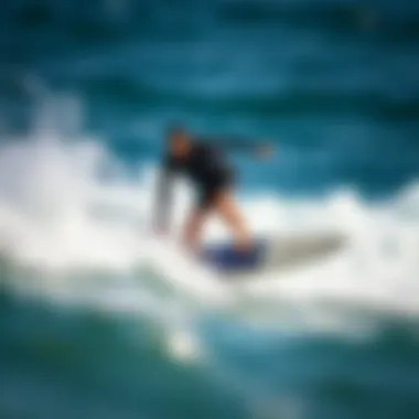 Experience the Excitement of Powered Surfboarding A surfer experiencing the thrill of riding a powered surfboard