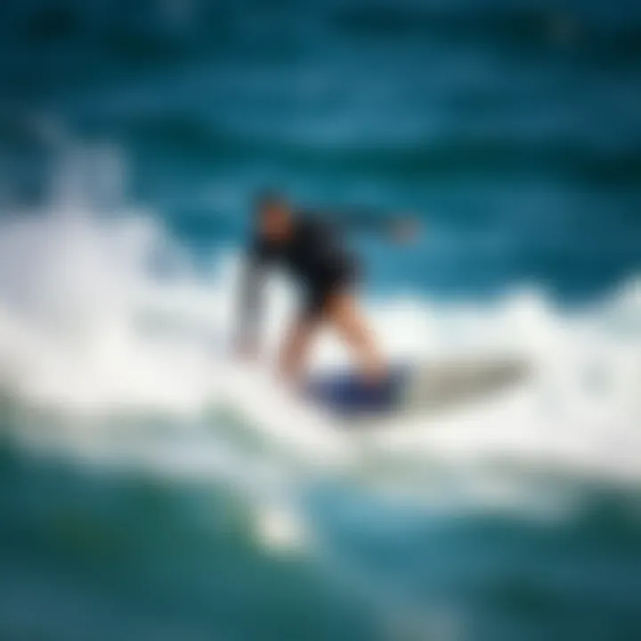 Experience the Excitement of Powered Surfboarding A surfer experiencing the thrill of riding a powered surfboard