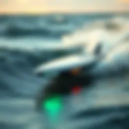 A futuristic powered surfboard gliding over the waves