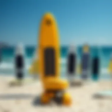 Diverse Models of Powered Surfboards on the Beach A serene beach setting showcasing various powered surfboard models