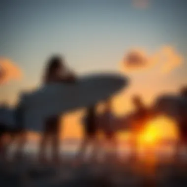 Enchanting Sunset Moments for Surf Enthusiasts Group of surfers enjoying a sunset after a day of surfing