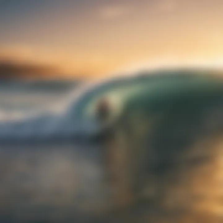 Vibrant surfing scene at sunset capturing the thrill of the sport