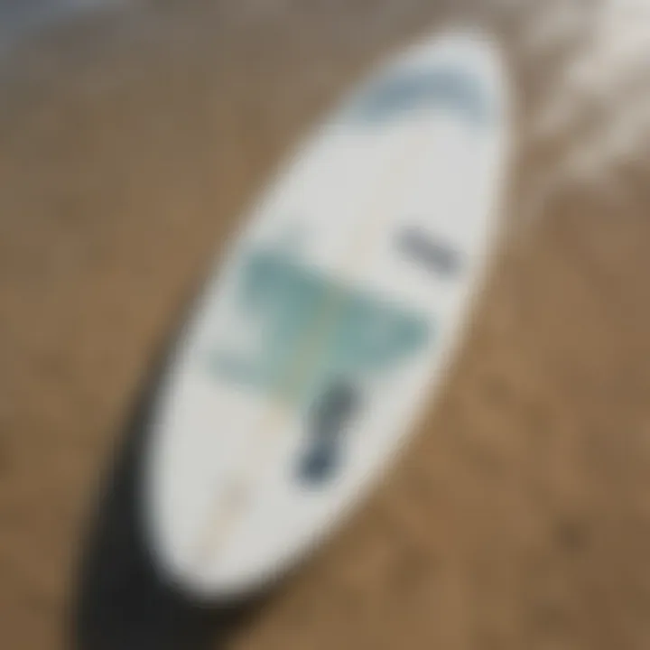 Close-up of wakesurf board dimensions and features