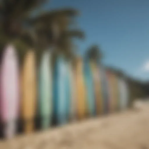 A diverse selection of wakesurf boards displayed on a rack