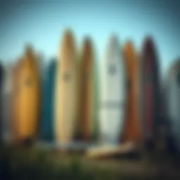 A variety of surfboards showcasing different shapes and sizes