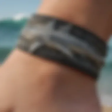 A close-up view of a shark ankle bracelet showcasing unique handcrafted designs