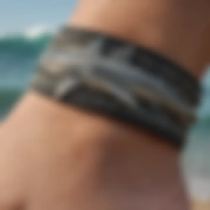 A close-up view of a shark ankle bracelet showcasing unique handcrafted designs