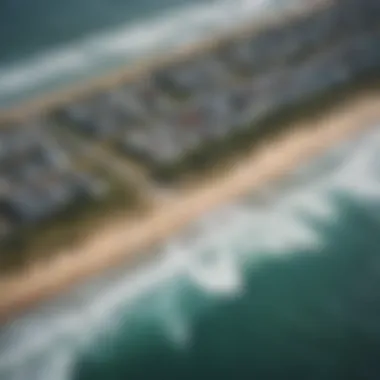 Aerial view of a coastal area threatened by rising sea levels