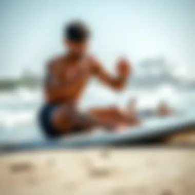 Physical Conditioning Techniques for Surfers Surfer performing stretching exercises on the beach