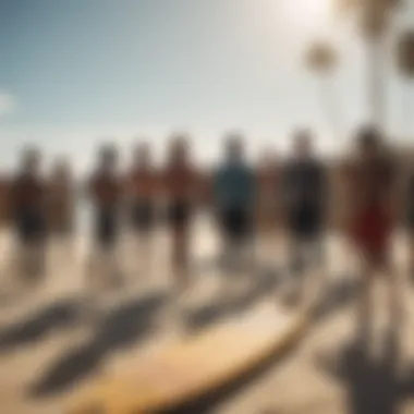 Group of surfers enjoying a beach gathering