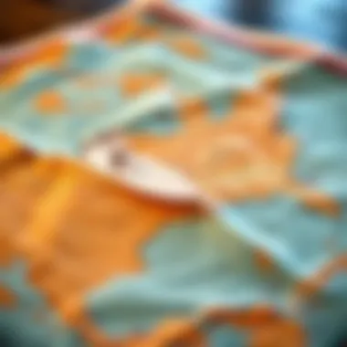 Surf Travel Destination Map A map spread out with various surfing locations marked, highlighting travel destinations for surfer van adventures