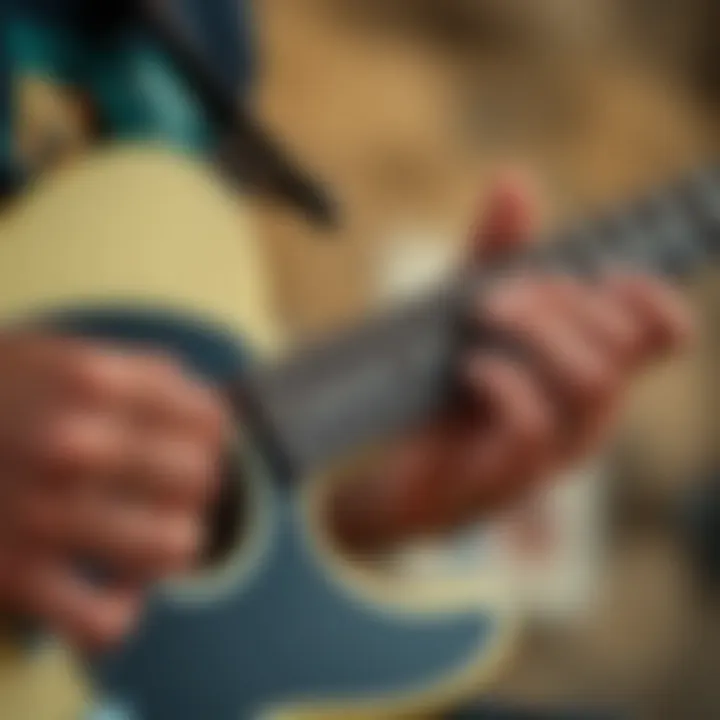 Playing Surf Guitar Chords Close-up of fingers playing surf guitar chords