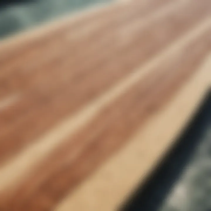 Close-up of sustainable materials used in surfboard cutting boards