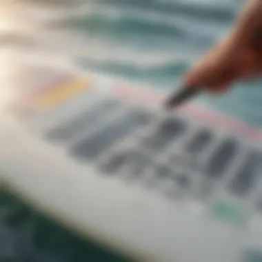 Graphic representation of a surfboard liter calculator in use