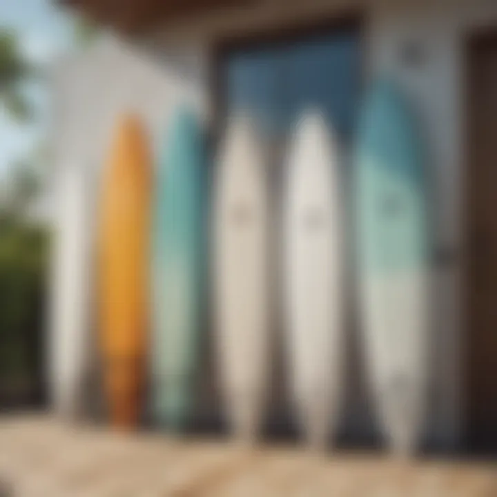 Outdoor patio showcasing surfboards as stylish decorative accents