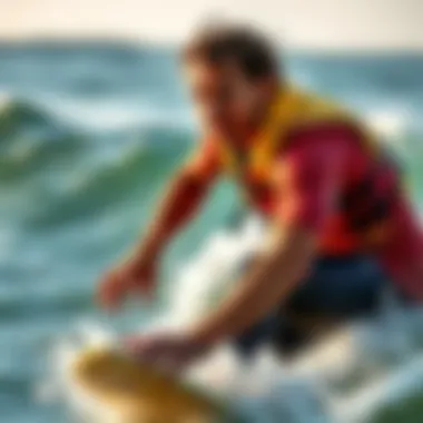 Surfer Riding Waves Safely Surfer wearing a life jacket in action on the waves