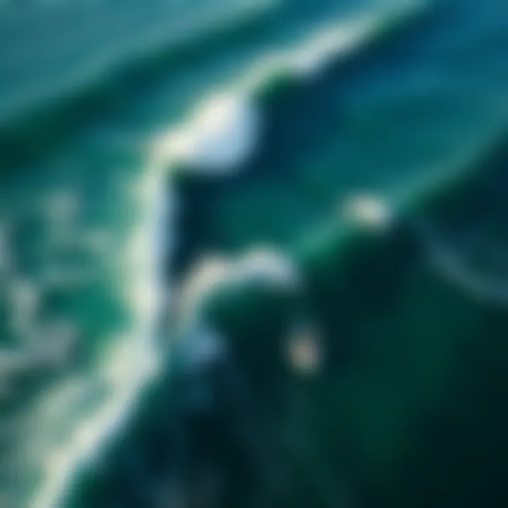 Riding the Waves: Aerial Perspective An aerial view of surfers riding waves in a coastal paradise