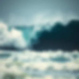 A breathtaking view of towering waves crashing against the shore