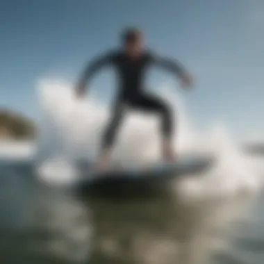 A surfer riding a jet-powered boogie board effortlessly across the waves.