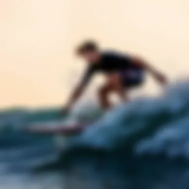 A surfer in action, skillfully maneuvering a shortboard on a wave