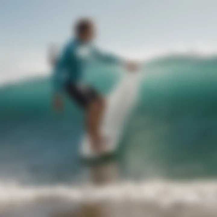 A surfer testing the performance of a surfboard made from foam blank.