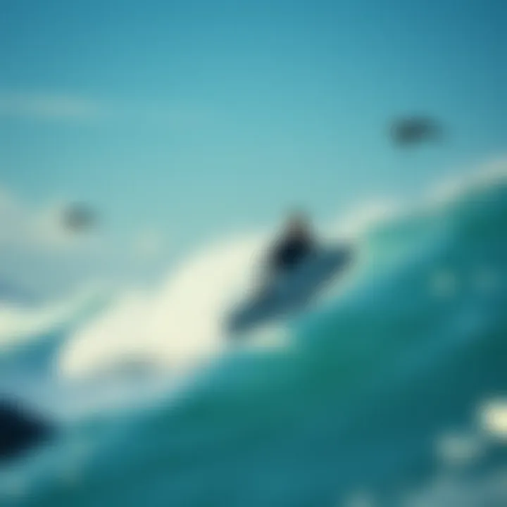 Surfers Navigating the Ocean Dynamics A serene coastal scene depicting surfers and their interaction with marine life