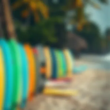 Vibrant Surfboards at Costa Rican Beach Colorful surfboards lined up on a beach in Costa Rica