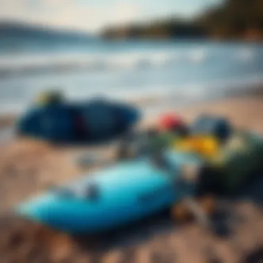 Safety Considerations for Lake Surfers Safety gear and equipment laid out on the shore