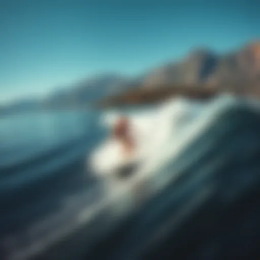 Lake Surfing Adventure Surfer riding a wave on a tranquil lake