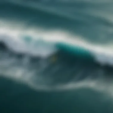 An aerial view of the ocean highlighting the environmental challenges faced by surf spots