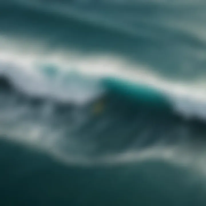 An aerial view of the ocean highlighting the environmental challenges faced by surf spots